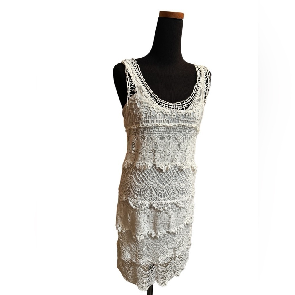 VENUS Crochet White Tank Style Tiered Lined Dress Wedding Beach Summer SZ XS EUC